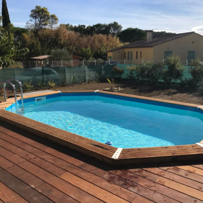 Piscine bois octogonale allongée Ubbink Caraïbes 6,70 x 4 x h1,30 m