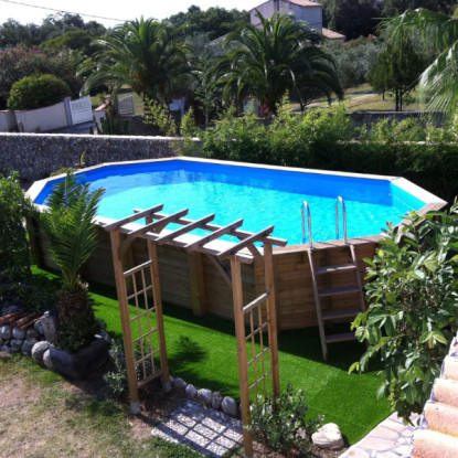 Piscine bois octogonale allongée Ubbink Caraïbes 8,20 x 4,70 x h1,30 m