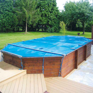 Bâche à barres pour piscine bois Securit Pool Hors Sol Woody bleu opaque