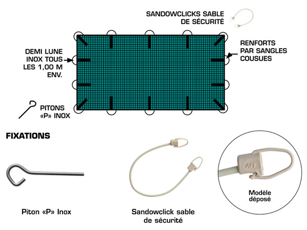 B&acirc;che hiver de s&eacute;curit&eacute; filet Ménuires Safe pour piscine