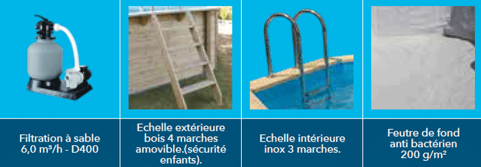 &Eacute;quipement de la piscine bois Azura 4,50 x 2,50 m