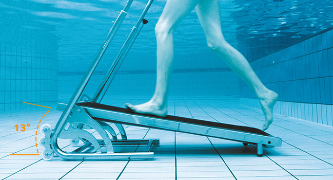 Inclinaison du tapis aquatique Aquajogg de 13&deg;