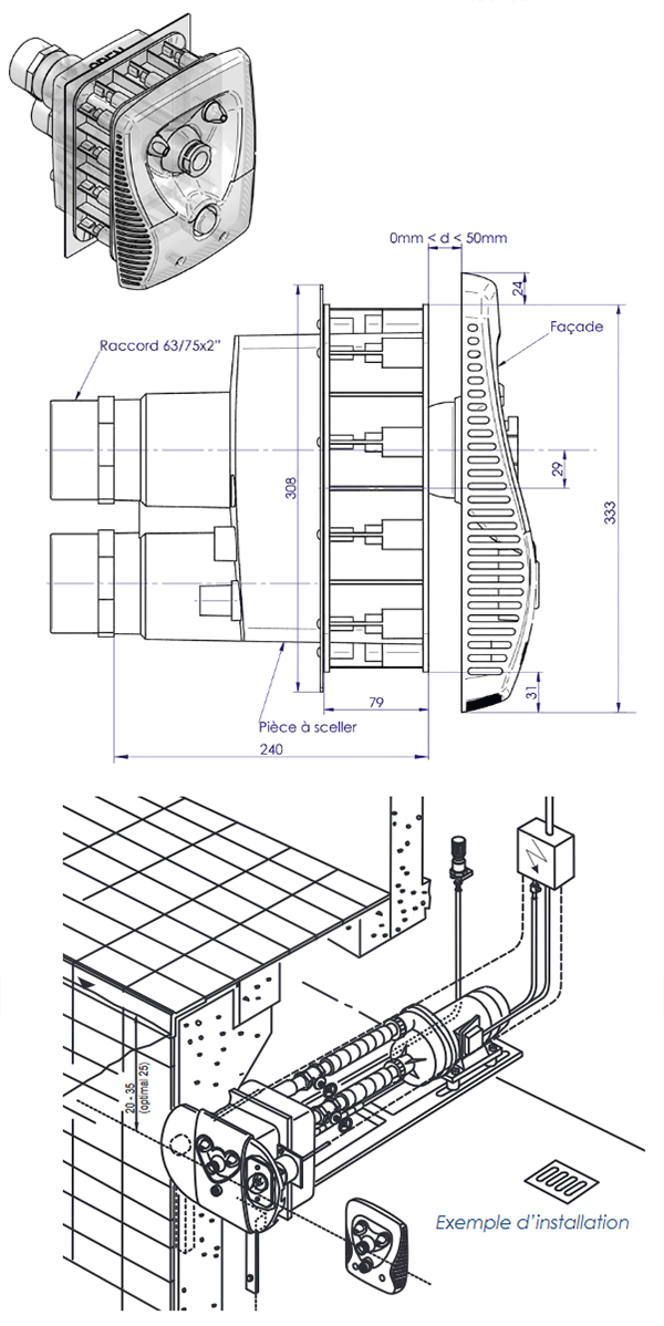 Sch&eacute;ma d'installation de la nage &agrave; contre-courant JetStream Juno