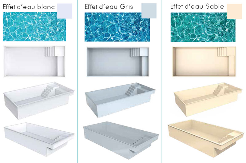 Vues 3D de la piscine coque Pietra - 3 coloris au choix